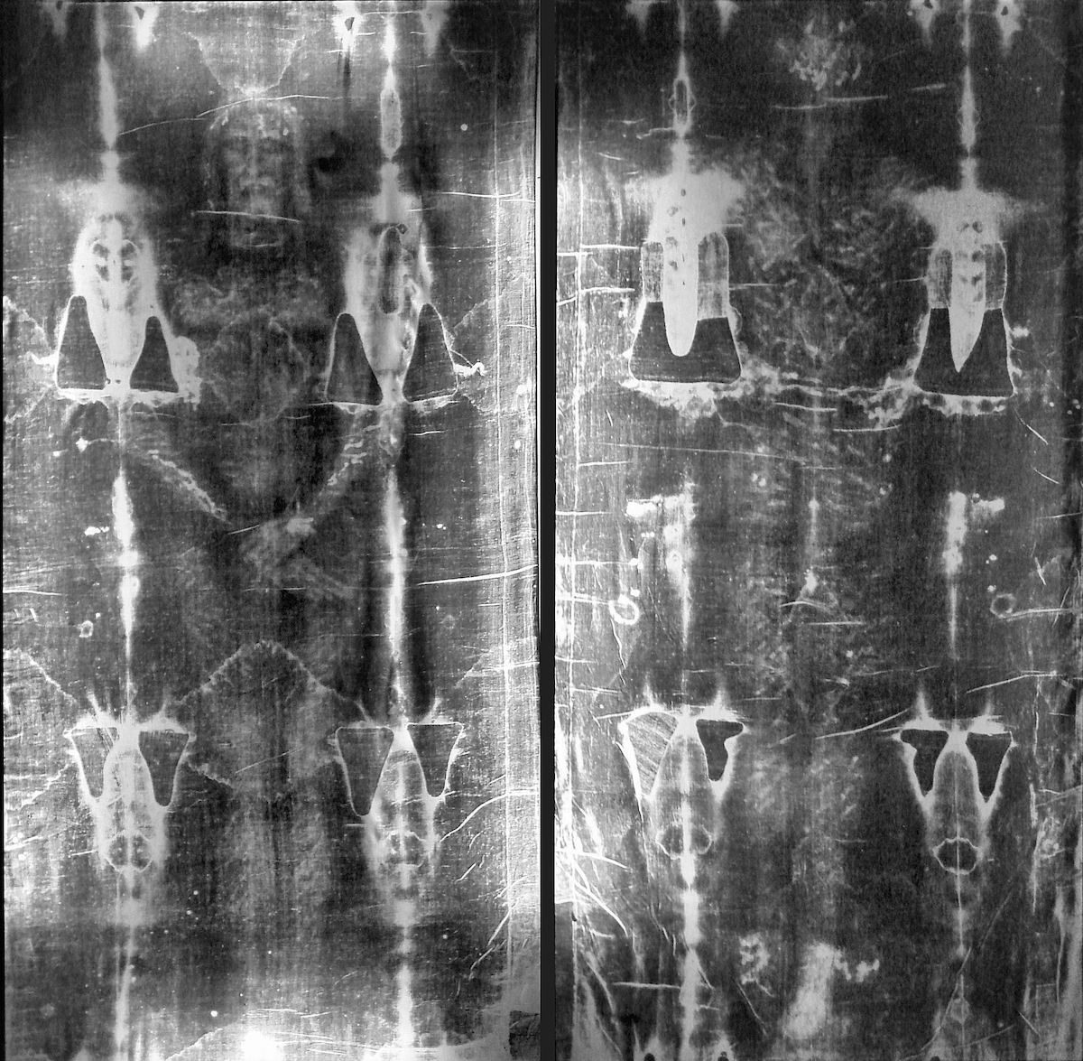 full black and white photo of the shroud of Turin